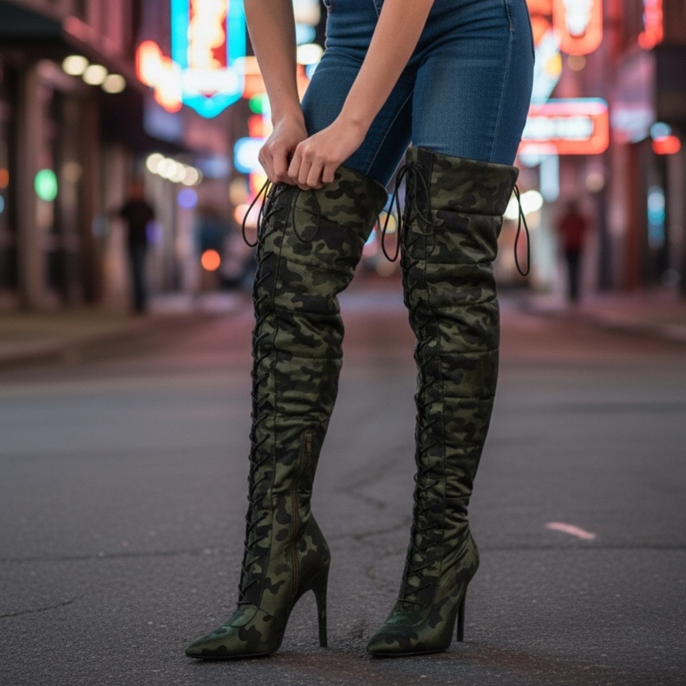 ASOS Camouflage Over-the-Knee Boots